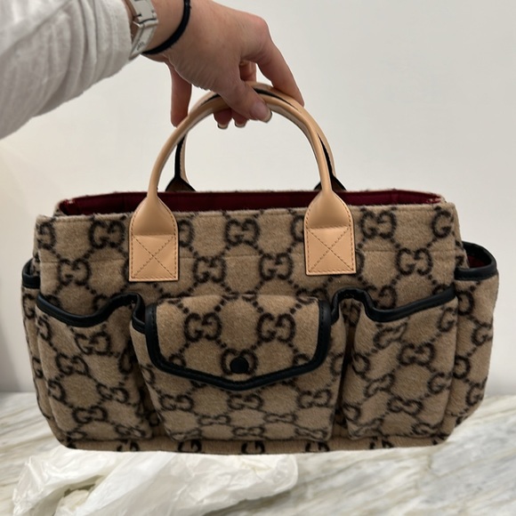 GUCCI MINI DIAPER BAG IN WOOL BLACK/TAUPE *AUTHENTIC* - Picture 7 of 10